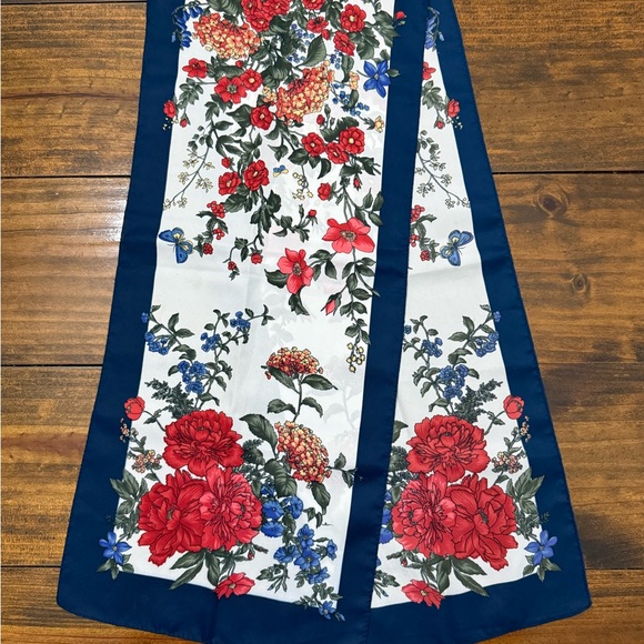 Accessories - Floral Print Scarf with Red and Blue Accents